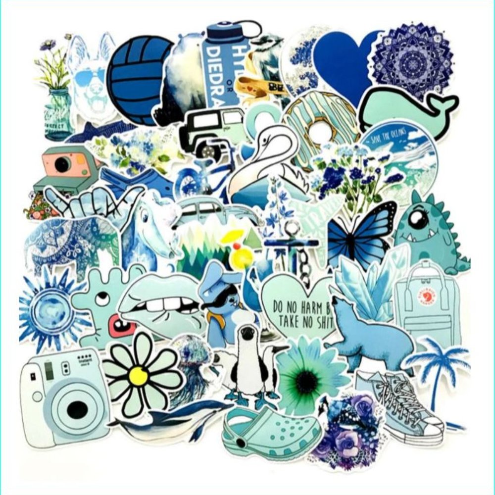 50 Stickers | No Repeats | Blue/Green | Brand New